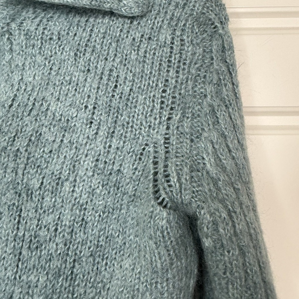 Margaret O'Leary Mohair Blend Cardigan Sweater Womens Medium Blue Abalone Button - Picture 6 of 9